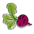 The logo for Food Not Lawns: A beet.